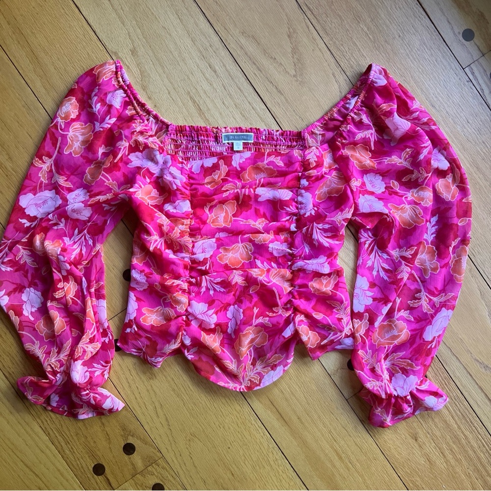 Pleione Pink and Orange Floral Blouse
